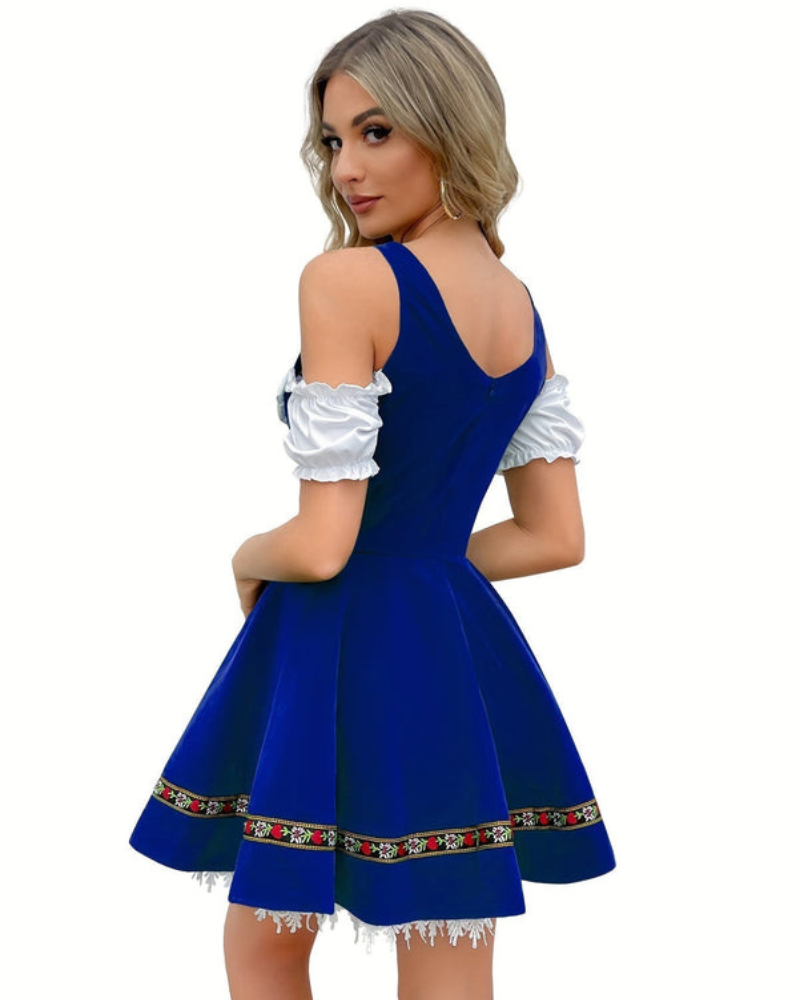 Damen Elegantes Schulterfreies Dirndl Kleid | Midi