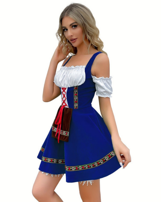 Damen Elegantes Schulterfreies Dirndl Kleid | Midi