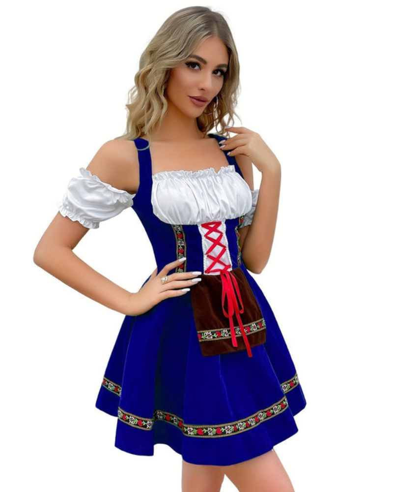 Damen Elegantes Schulterfreies Dirndl Kleid | Midi