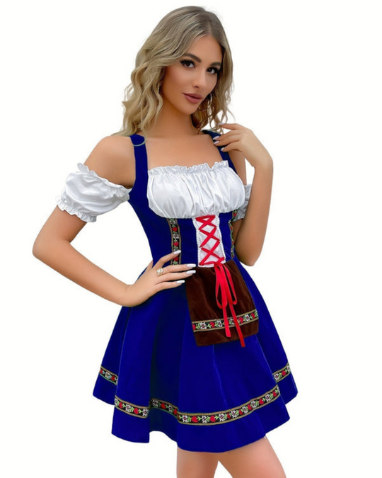 Damen Elegantes Schulterfreies Dirndl Kleid | Midi