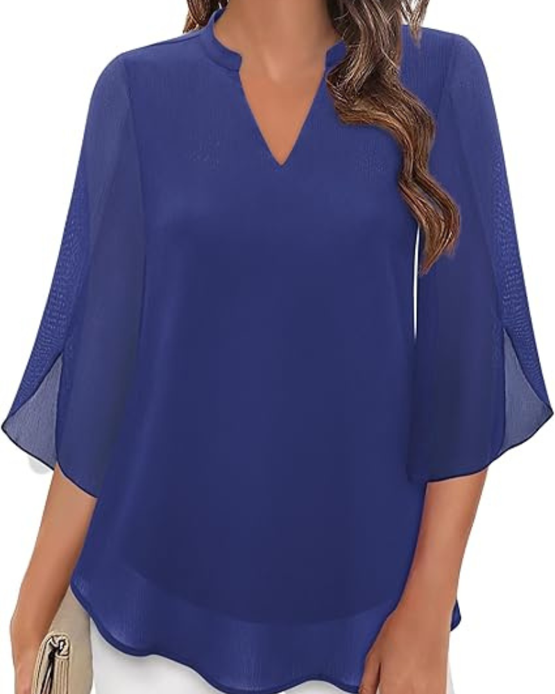 Damen Bluse Elegant | Lockere Tunika mit 3/4-Ärmeln und V-Ausschnitt