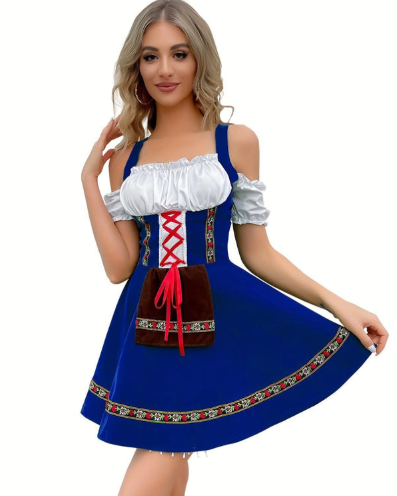Damen Elegantes Schulterfreies Dirndl Kleid | Midi