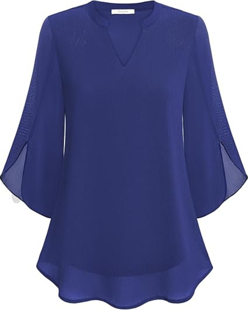 Damen Bluse Elegant | Lockere Tunika mit 3/4-Ärmeln und V-Ausschnitt