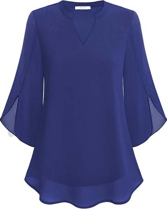 Damen Bluse Elegant | Lockere Tunika mit 3/4-Ärmeln und V-Ausschnitt