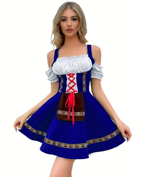 Damen Elegantes Schulterfreies Dirndl Kleid | Midi