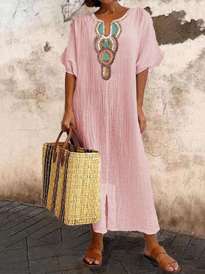 Oversized-Boho-Leinen-Sommerkleid für Damen