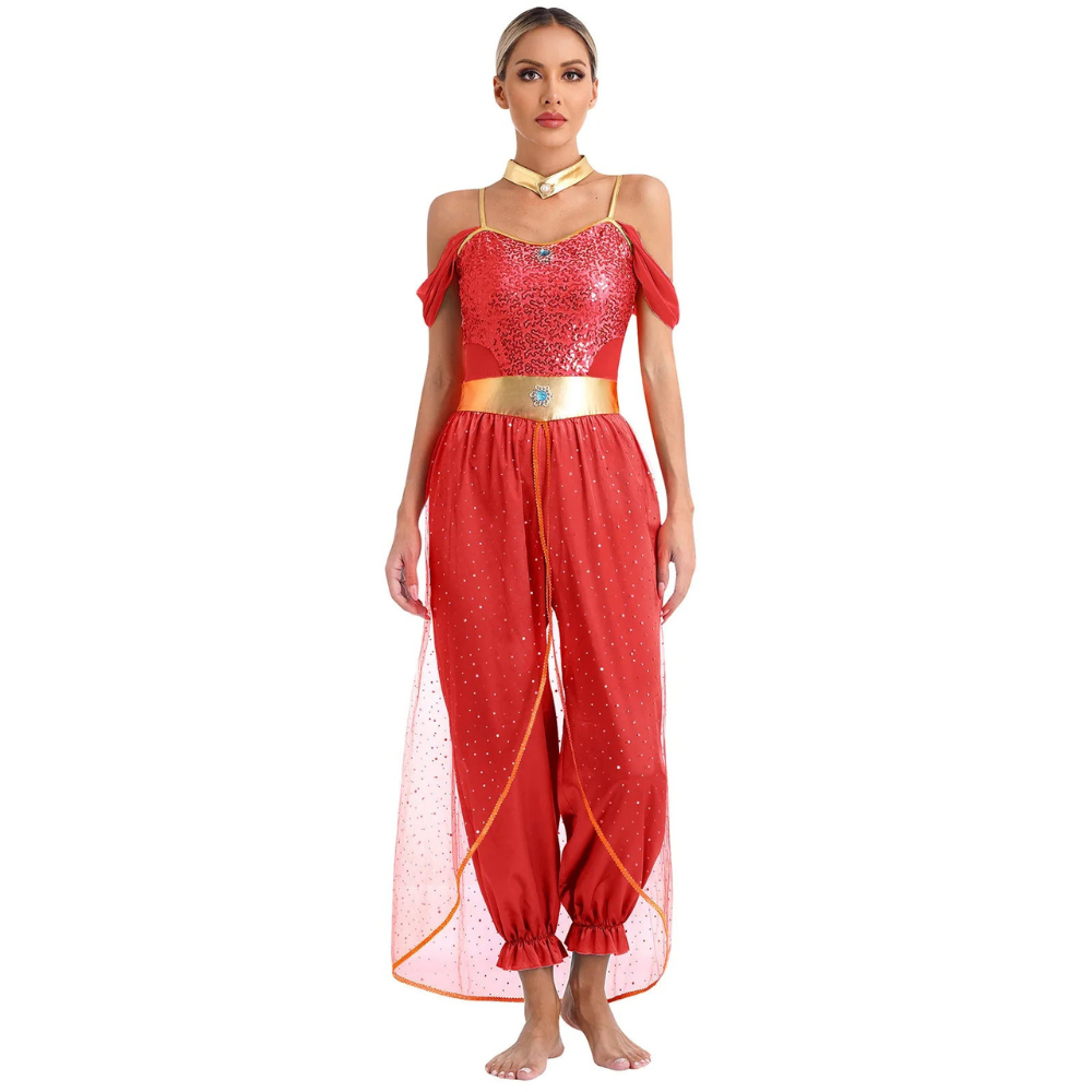 Damen Halloween Kostüm Jumpsuit | Orientalischer Harem-Stil mit Glitzerdetails