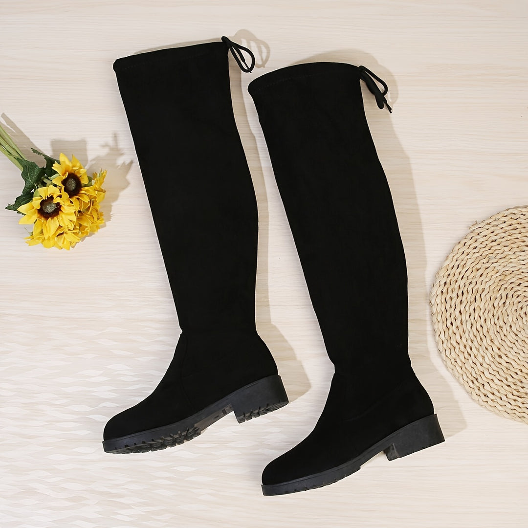 Overknee Stiefel Damen | Hoher Schaft mit Blockabsatz und Slip-On
