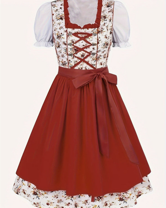 Damen Stilvolles Blumendesign Dirndl Kleid | Midi
