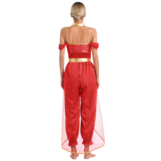 Damen Halloween Kostüm Jumpsuit | Orientalischer Harem-Stil mit Glitzerdetails