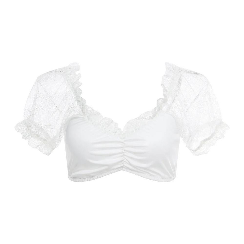 Damen Weiß Bluse Dirndl Oktoberfest | Tiefer Ausschnitt Kurzarm