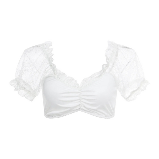 Damen Weiß Bluse Dirndl Oktoberfest | Tiefer Ausschnitt Kurzarm