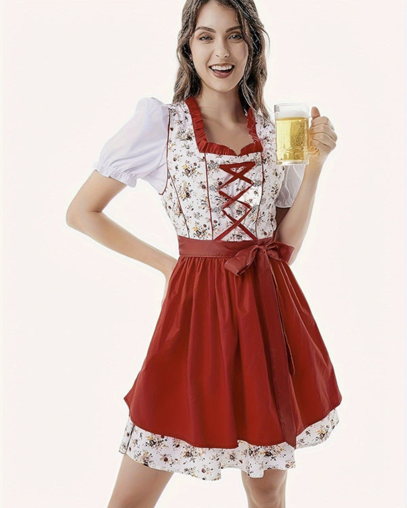 Damen Stilvolles Blumendesign Dirndl Kleid | Midi