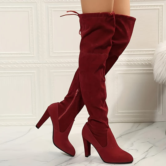 Overknee Stiefel Damen | Hoher Schaft mit Bindung und Reißverschluss