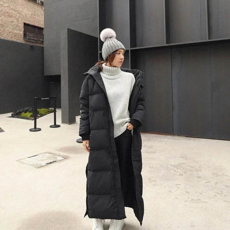 Winterjacke Damen Lang Gefüttert | Mit Kapuze, Reißverschluss und Seitenschlitzen