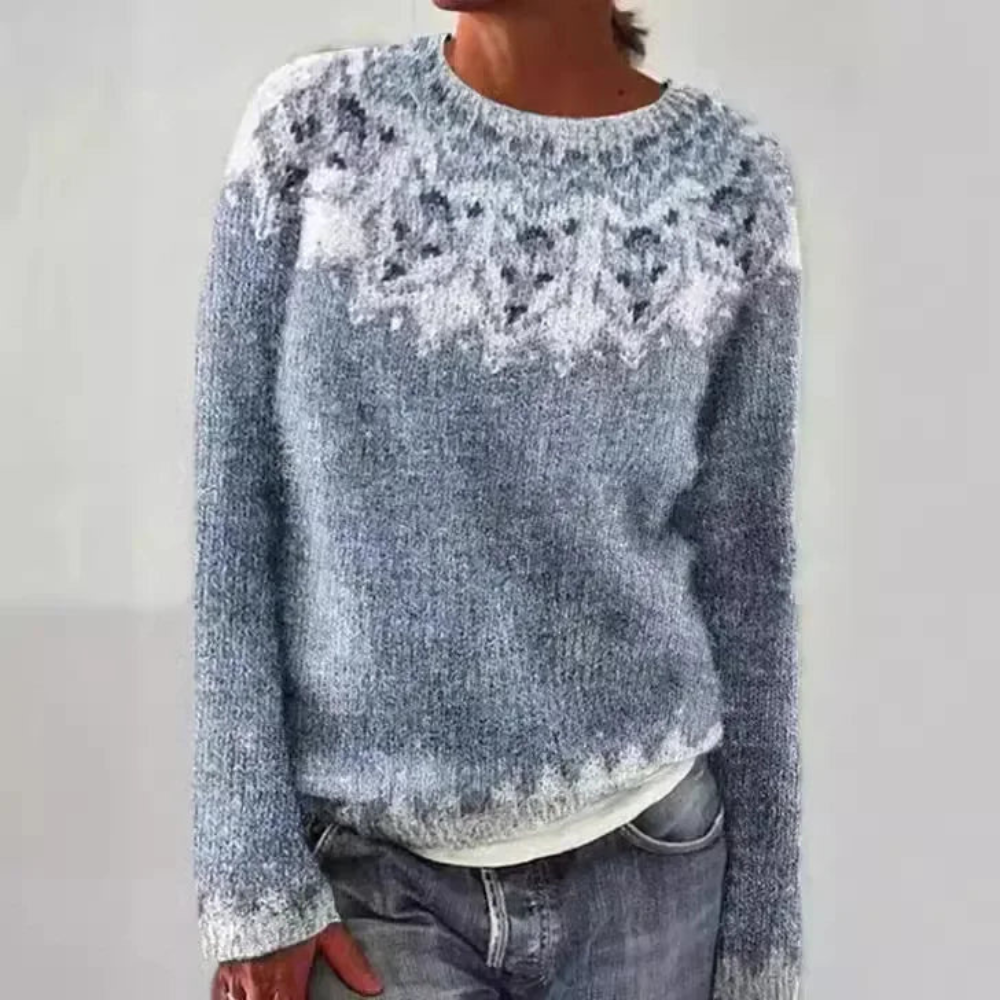 Norweger Grobstrickpullover Damen | Muster Rundhals Langarm