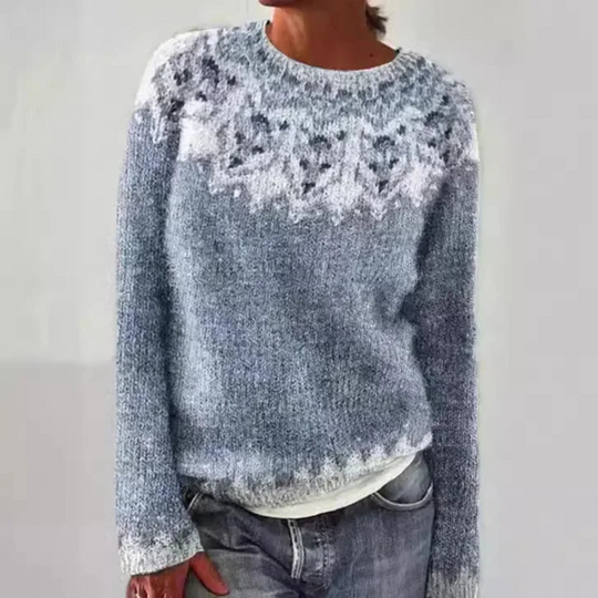 Norweger Grobstrickpullover Damen | Muster Rundhals Langarm