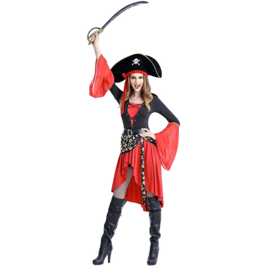 Damen Piraten-Halloween-Kostümkleid | Schnürung & Asymmetrischer Saum