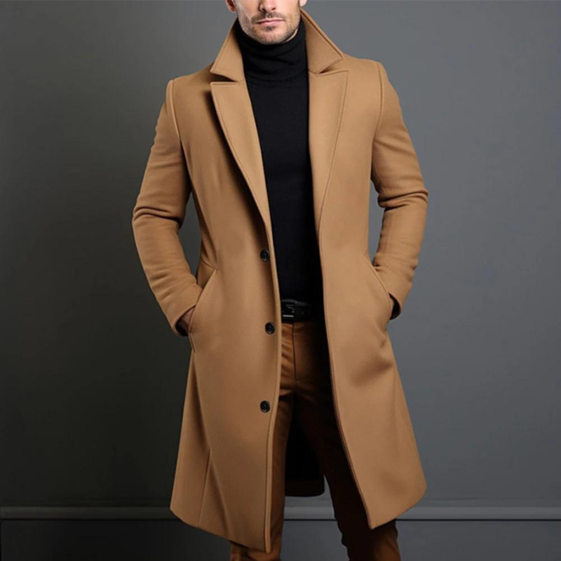 Herren Wintermantel Lang | Knopfleiste Reverskragen Taschen