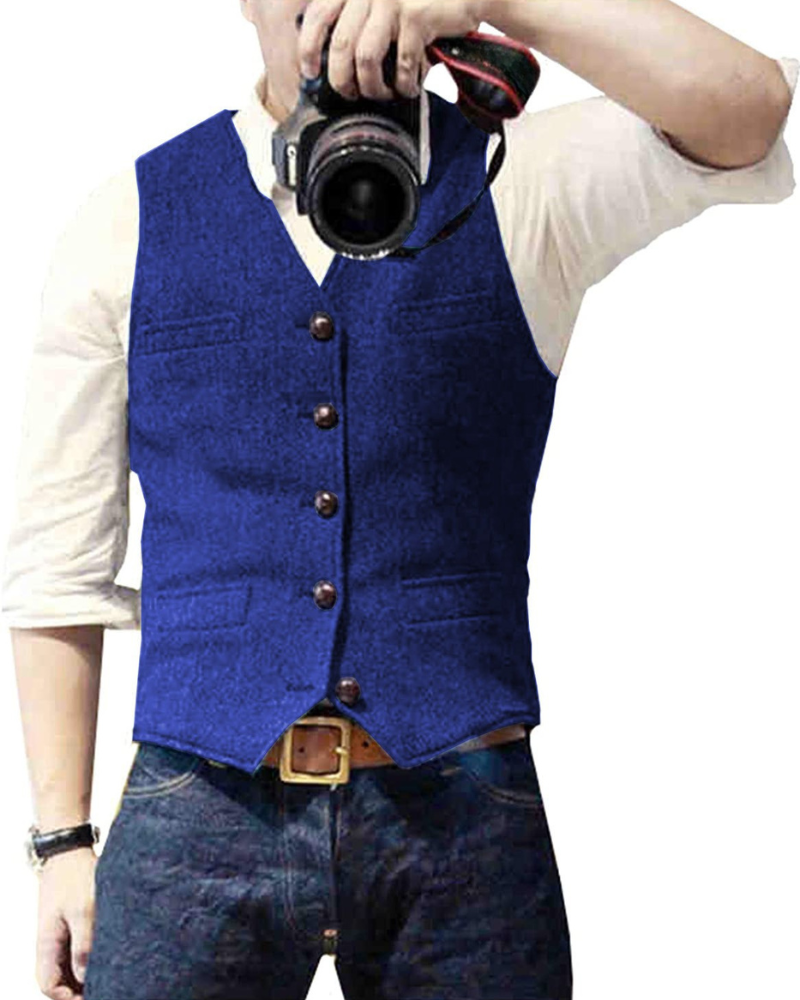 Herren Trachtenhemd | Geknöpftes Einreiher Casual Vest
