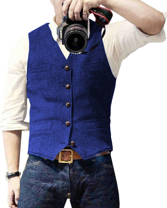 Herren Trachtenhemd | Geknöpftes Einreiher Casual Vest