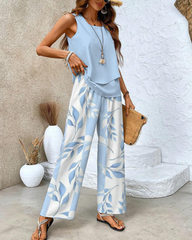 Damen Elegantes Twin Set | Ärmeloses Top und Gerade Geschnittene Hose