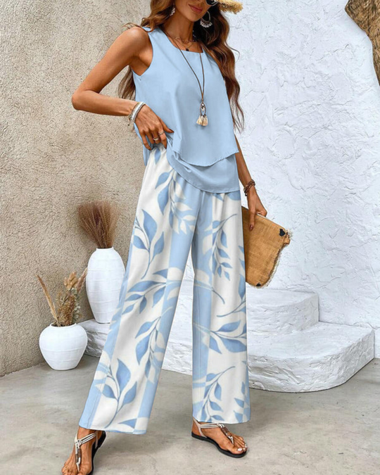 Damen Elegantes Twin Set | Ärmeloses Top und Gerade Geschnittene Hose