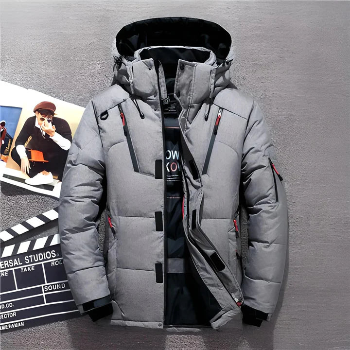 Herren-Winter-Daunenjacke | Mit Kapuze und mehreren Reißverschlusstaschen