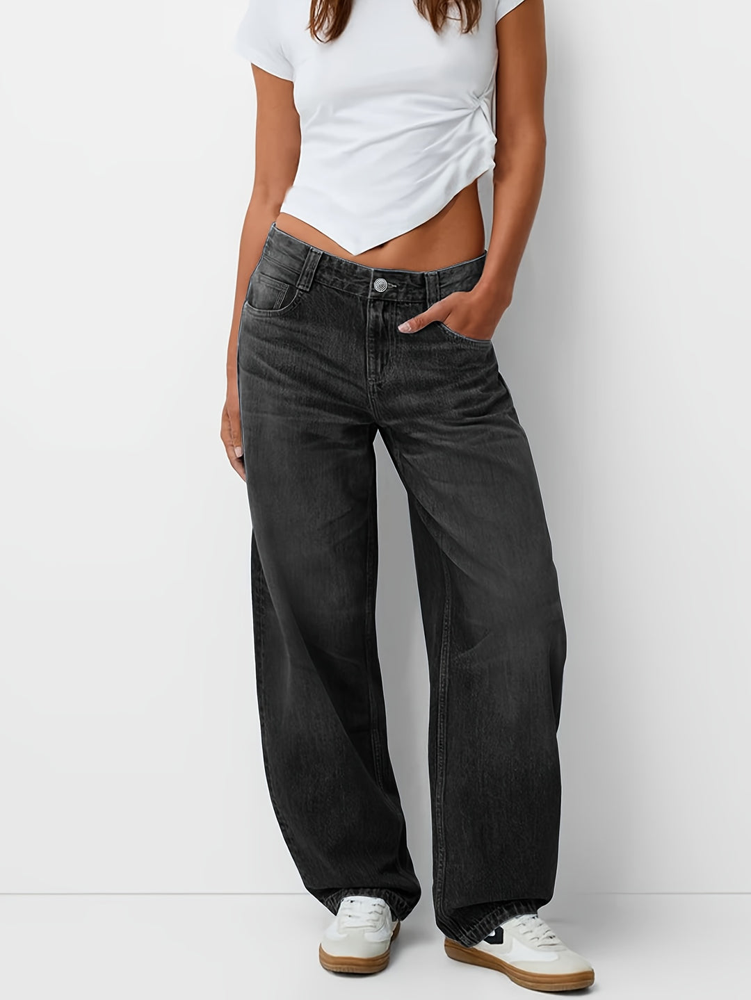 Baggy Jeans Damen | Weites Bein Und Mittlerer Bund