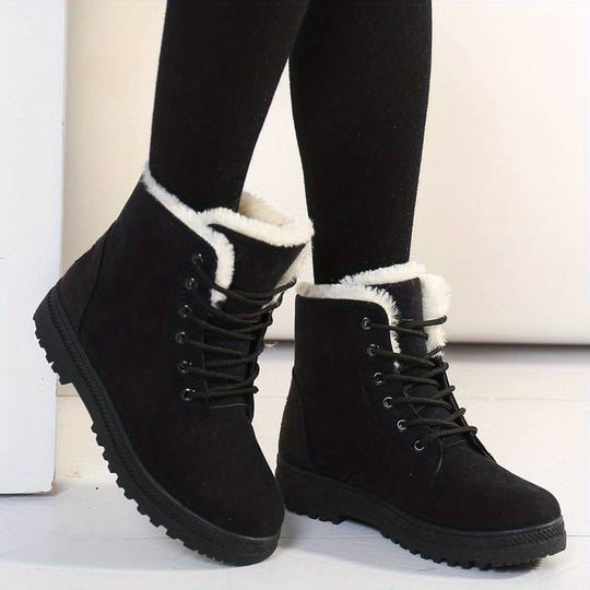 Winterschuhe Damen| Schnürung Knöchelhoch Mit Fellkragen