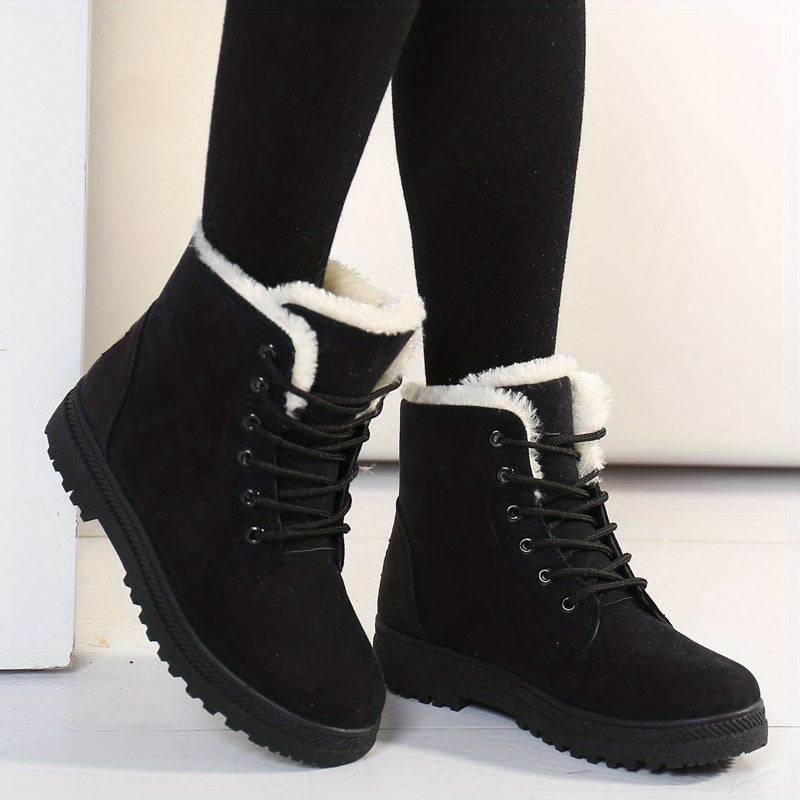 Winterschuhe Damen | Knöchelhohe Flache Stiefel mit Schnürverschluss