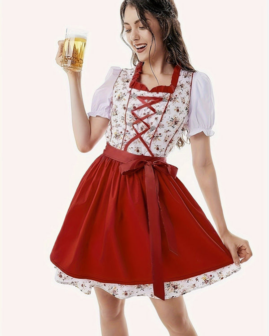 Damen Stilvolles Blumendesign Dirndl Kleid | Midi