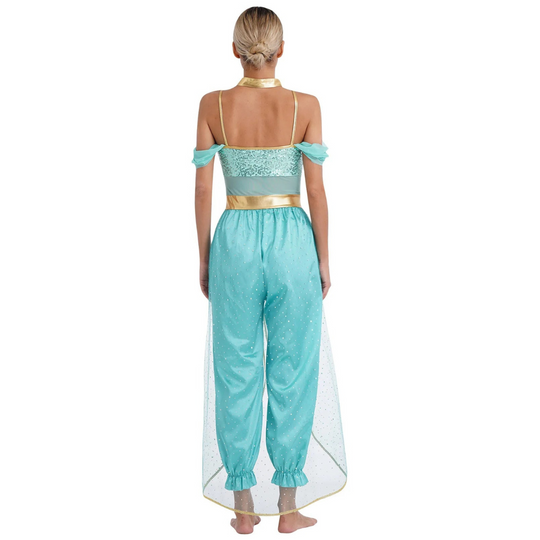 Damen Halloween Kostüm Jumpsuit | Orientalischer Harem-Stil mit Glitzerdetails