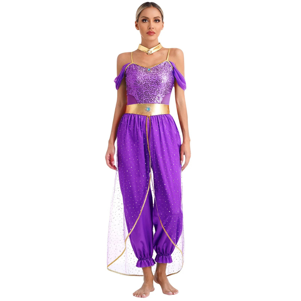 Damen Halloween Kostüm Jumpsuit | Orientalischer Harem-Stil mit Glitzerdetails