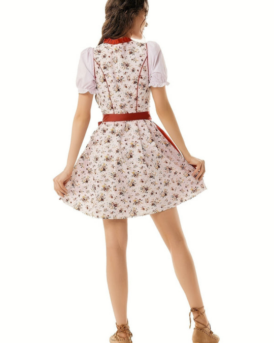 Damen Stilvolles Blumendesign Dirndl Kleid | Midi