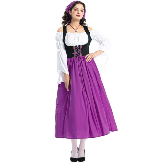 Damen Elegantes Schulterfreies Dirndl Kleid | Lang