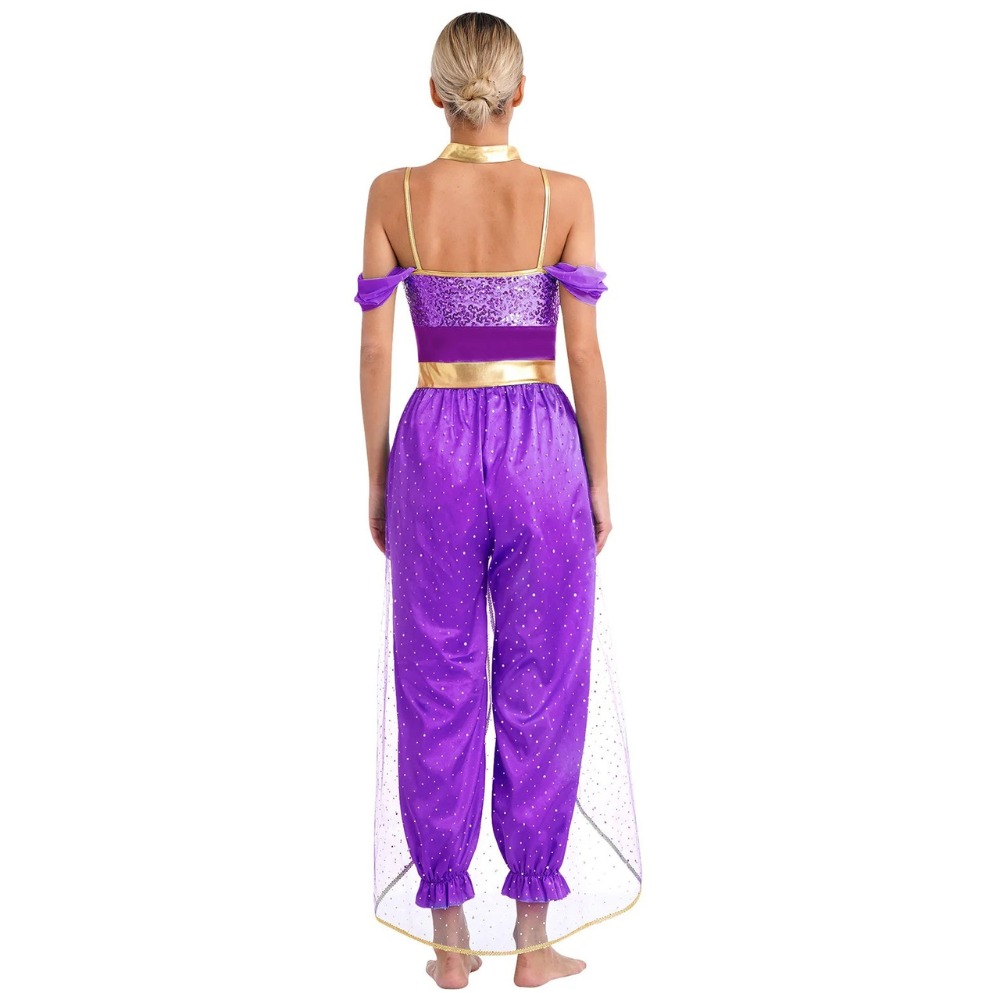 Damen Halloween Kostüm Jumpsuit | Orientalischer Harem-Stil mit Glitzerdetails