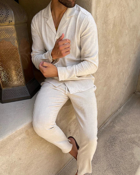 Herren Zweiteiler Set mit Hemd | Freizeit Outfit mit langer Hose