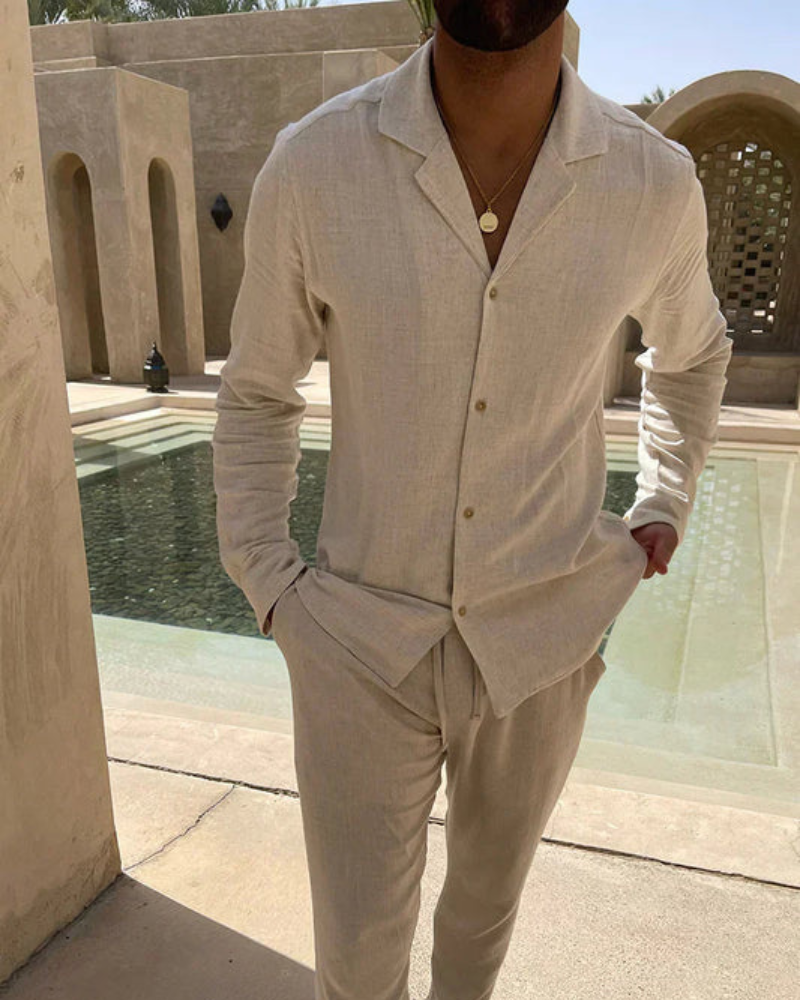 Herren Zweiteiler Set mit Hemd | Freizeit Outfit mit langer Hose