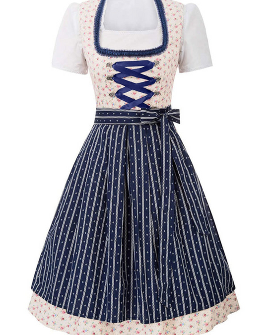 Damen Elegantes Festliches Kleid | Midi Dirndl mit Floralen Akzenten