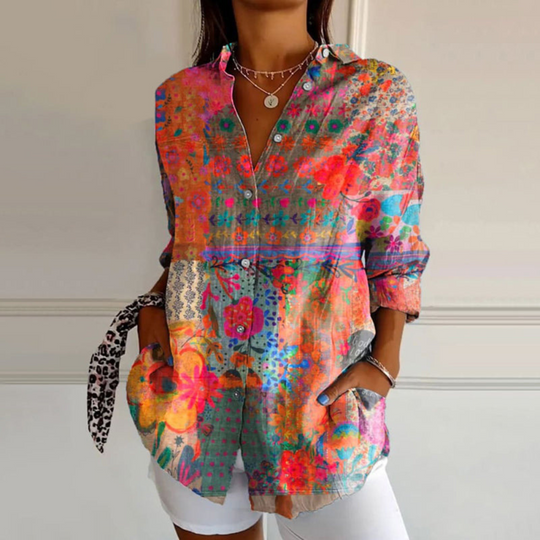 Damen Elegantes Blumenhemd | Zeitloses Design mit Knopfleiste
