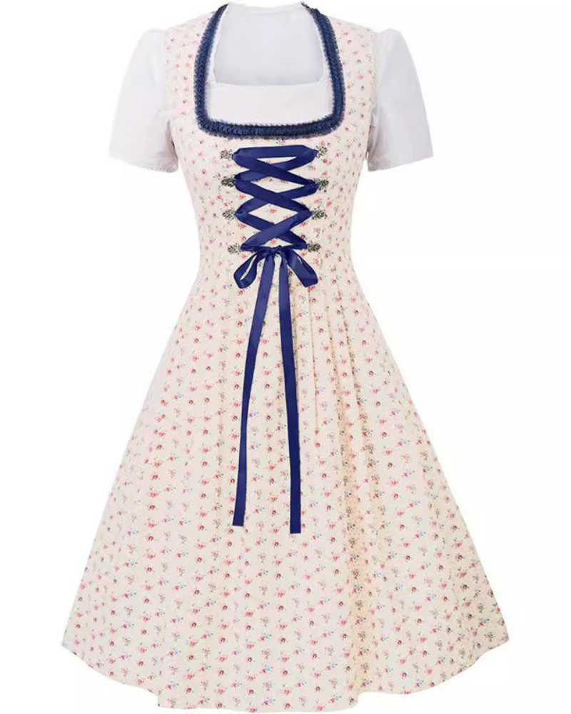 Damen Elegantes Festliches Kleid | Midi Dirndl mit Floralen Akzenten