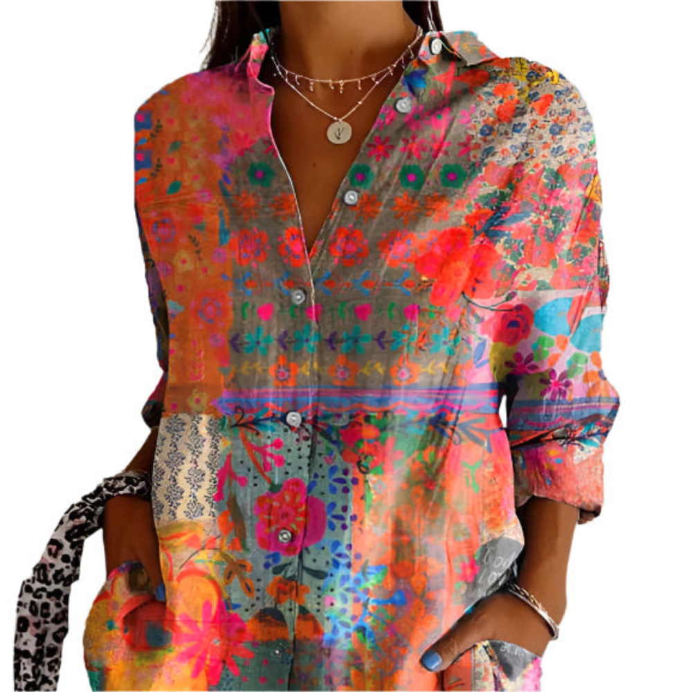 Damen Elegantes Blumenhemd | Zeitloses Design mit Knopfleiste