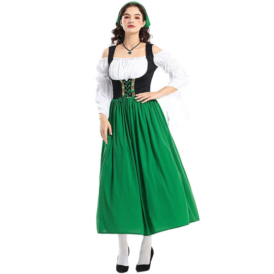 Damen Elegantes Schulterfreies Dirndl Kleid | Lang