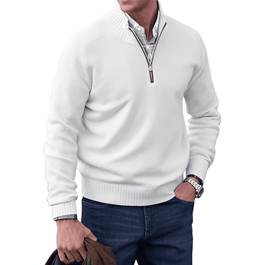 Pullover Herren | Strickpullover mit halbem Reißverschluss und Stehkragen