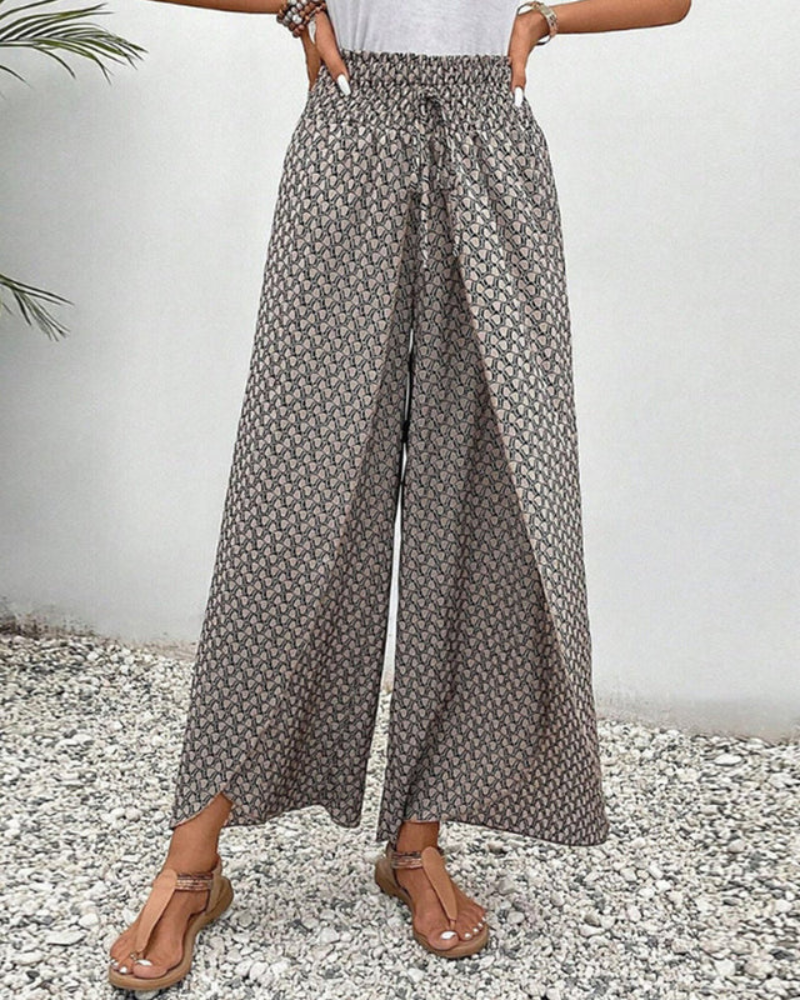 Damen Elegante Stoffhose | Hohe Taille mit Geometrischem Druck