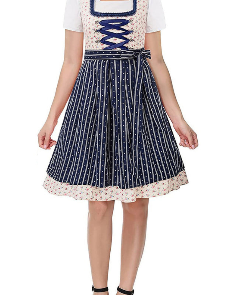 Damen Elegantes Festliches Kleid | Midi Dirndl mit Floralen Akzenten