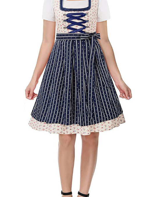 Damen Elegantes Festliches Kleid | Midi Dirndl mit Floralen Akzenten