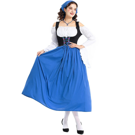 Damen Elegantes Schulterfreies Dirndl Kleid | Lang