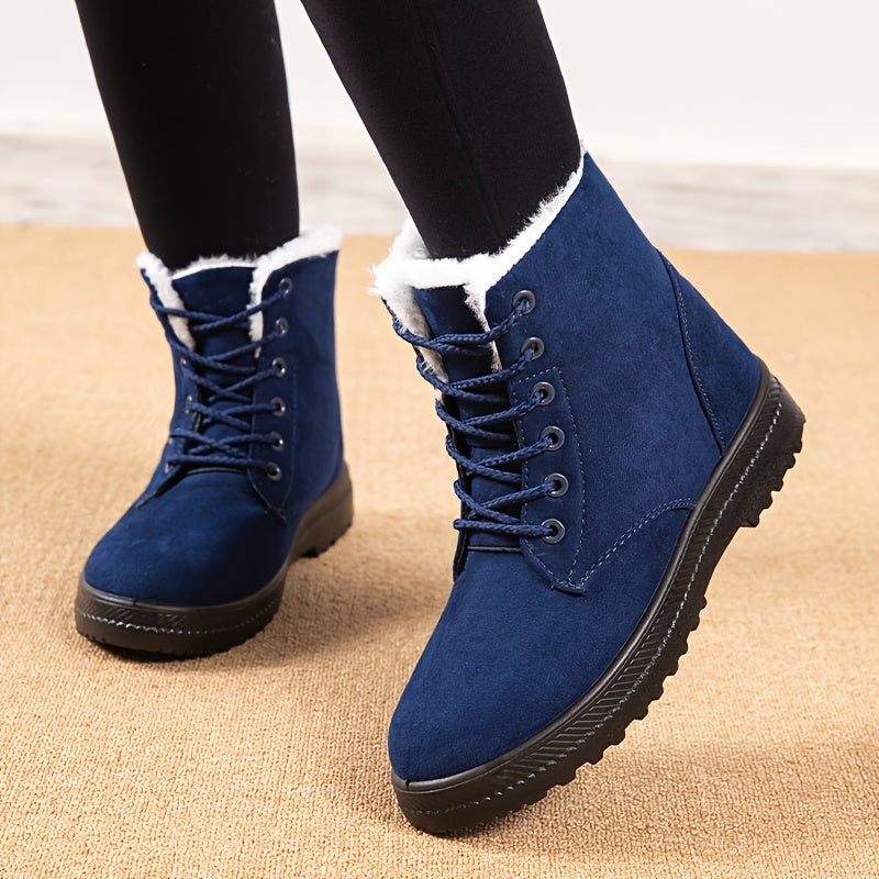Winterschuhe Damen | Knöchelhohe Flache Stiefel mit Schnürverschluss